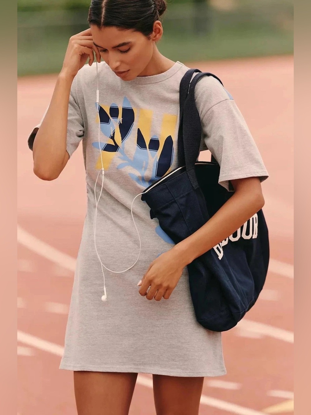 ANTHROPOLOGIE Daily Practice Short Sleeve Mini Gray Graphic T-Shirt Dress sz xs